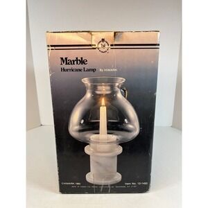Vintage Himark Marble Hurricane Lamp Grey White Marble Glass Shade 1983 Read